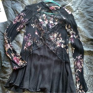 Floral lace trimmed cut out fit and flare top